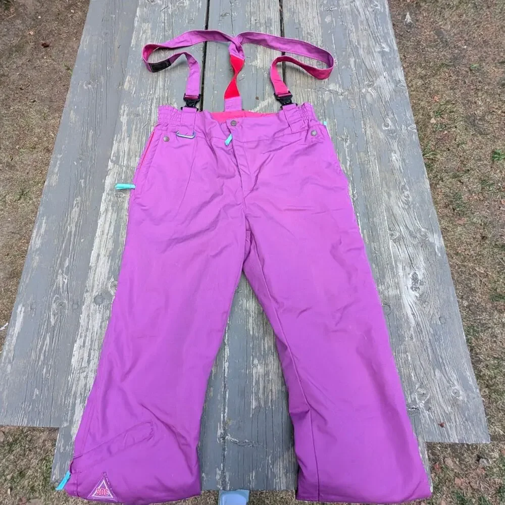 Vintage SOS Sportswear of Sweden Ski Snow Pants Bibs Pink Purple Retro 80s 90s